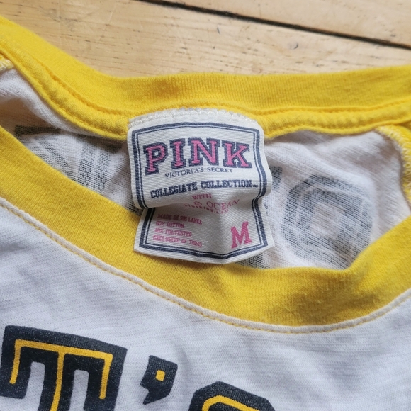 Iowa Hawkeyes PINK Tee Longer 3/4 Sleeve Ringer Tunic M Victoria's Secret - Picture 6 of 6